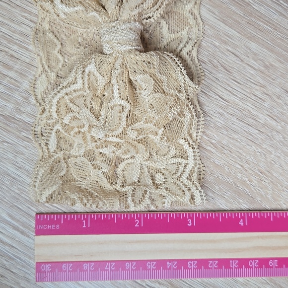 Lace Bowknot Beige Headband Baby Girl Elastic Headwrap Kids Handmade Hairband - Picture 9 of 10